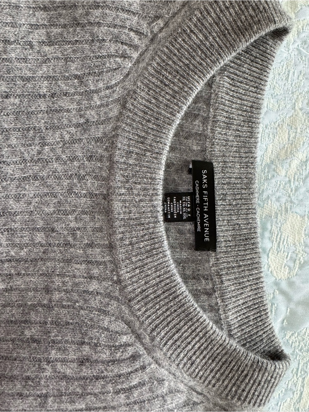Saks Fifth Avenue Light Gray Ribbed Crewneck Sweater